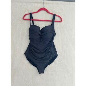Navy Blue Polka Dot One Piece Swimsuit Sweetheart Neck Ruched Bust Women Size 12
